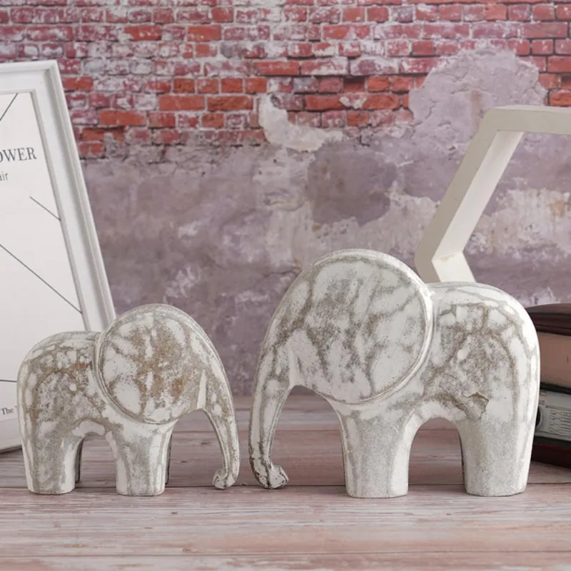 Conjunto de Figuras de Elefante de Madeira Anti Branco 18,5X6X15,8cm 14X4,5X11,5cm Hasiera