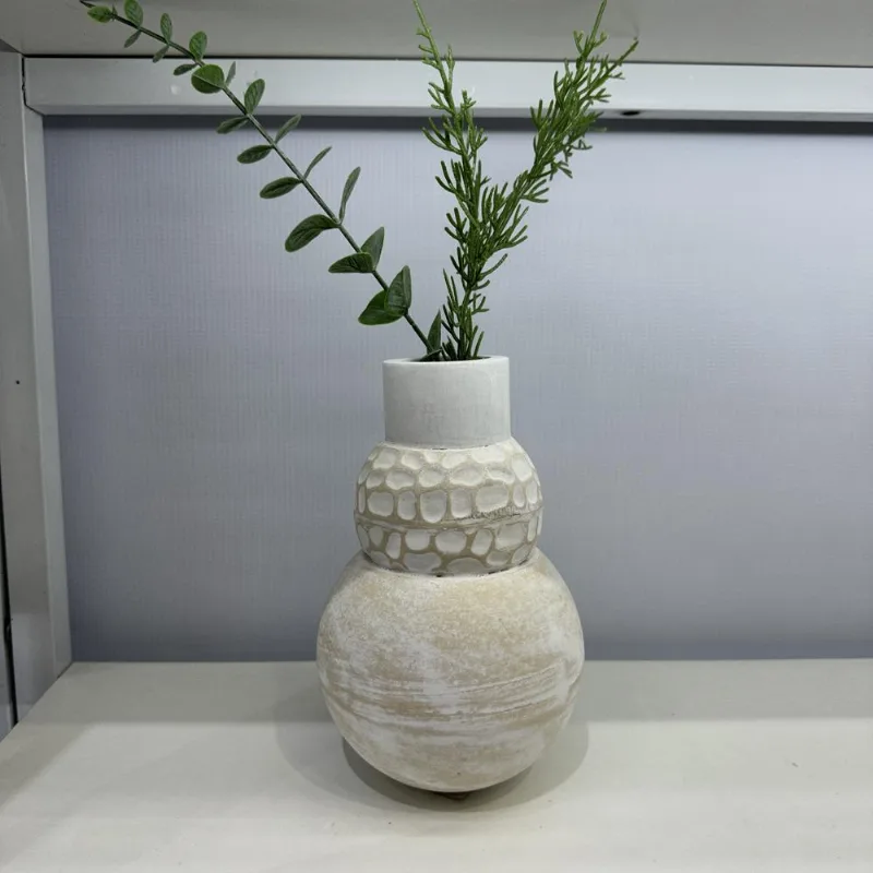 Vaso de Madeira Branco Escovado Amarelo 12,5X12,5X21cm Hasiera