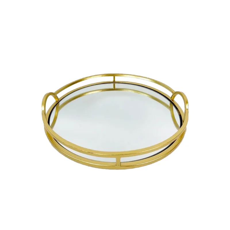 Bandeja Redonda Dourada Espelhada com Alça Hasiera - 30cm