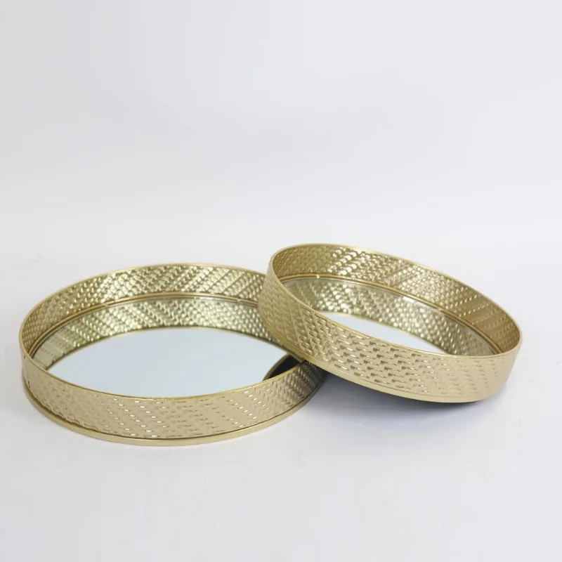 Conjunto 2 Bandeijas Redondas Douradas Com Relevo Espelhadas 30X5CM E 35X5CM Hasiera