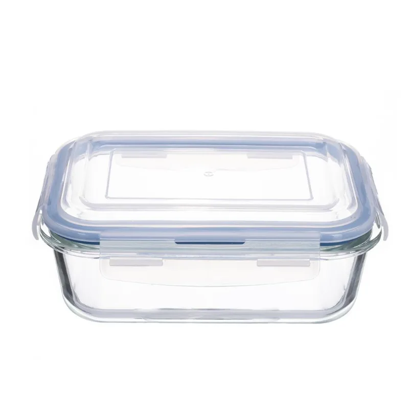 Pote Hermetico Retangular 1040ML de Vidro Com Tampa Azul Hasiera