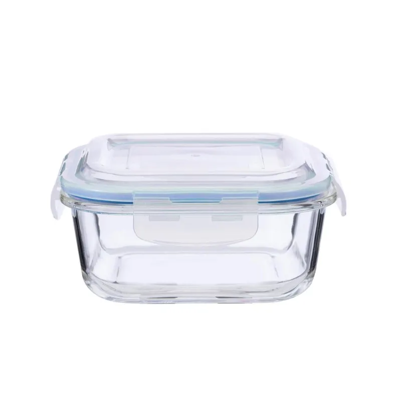Pote Hermetico Quadrado 320ML de Vidro Com Tampa Azul Hasiera