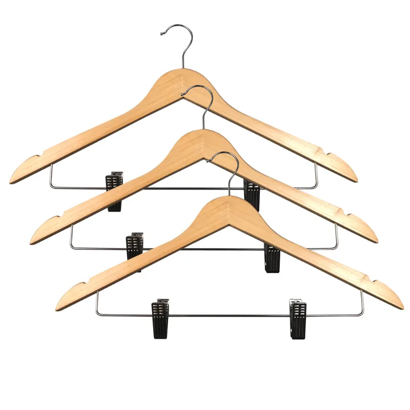 Conjunto De 3 Cabides De Madeira Para Calças Grau A Com Presilhas De Metal Hasiera