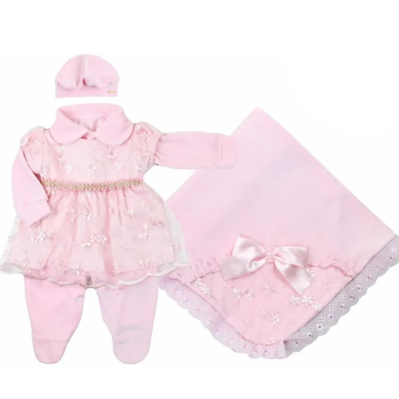 Saída de maternidade feminina renda brilho chique (plush)