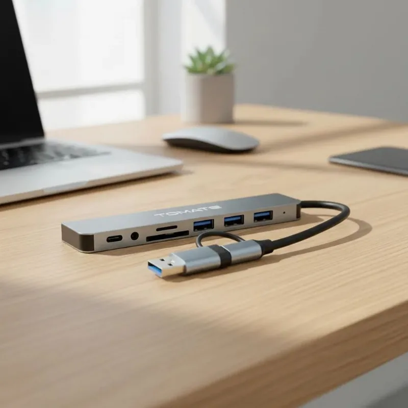Mst-015 Hub Usb-c 8 Portas Tomate Usb 3.0 5gbps Com Leitor Sd/tf E Áudio