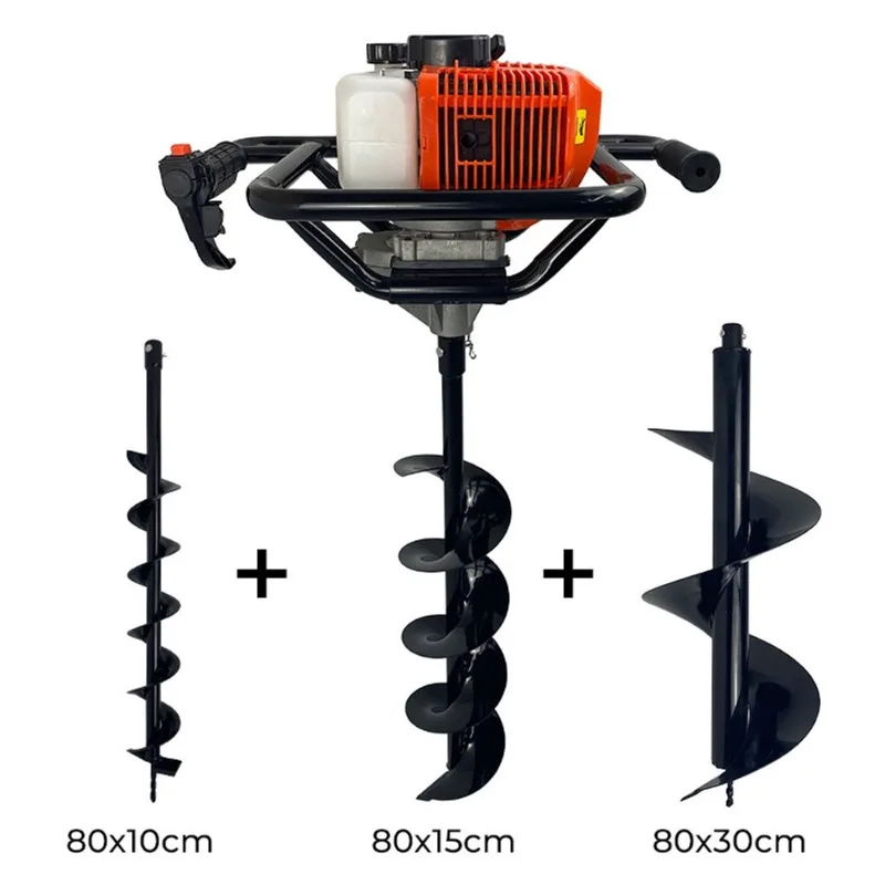 Perfurador de Solo A Gasolina 52cc c/ brocas 80x10cm + 80x15cm + 80x30cm Carbon Fak