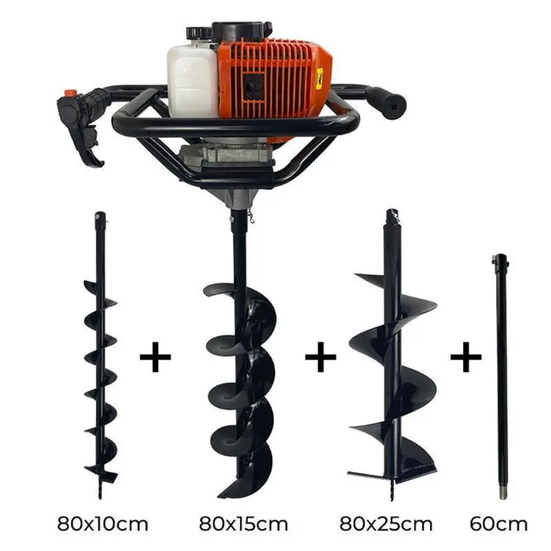 Perfurador De Solo Gasolina 52Cc Brocas 10 + 15 + 25Cm + Ext 60Cm