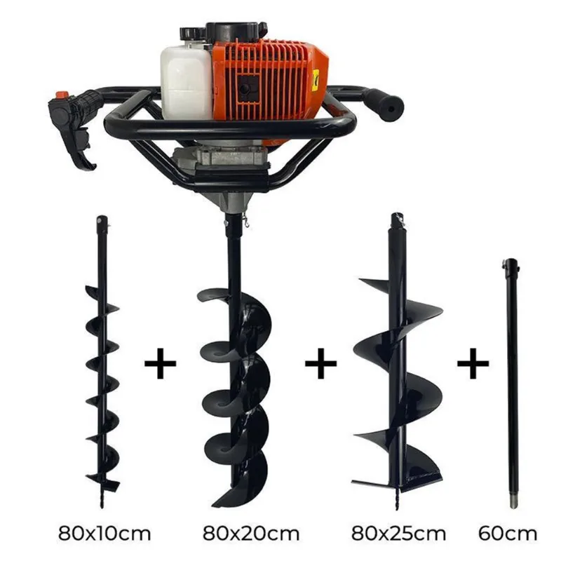 Perfurador De Solo Gasolina 52Cc Brocas 10 + 20 + 25Cm + Ext 60Cm