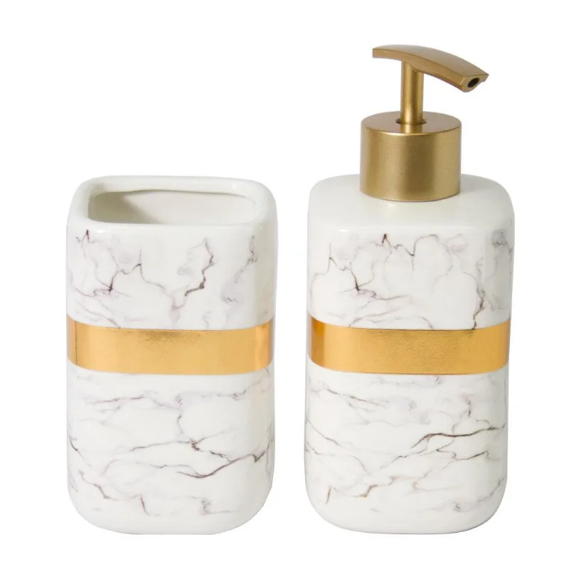 Kit Banheiro 2 Peças Ogza Mármore Dourado