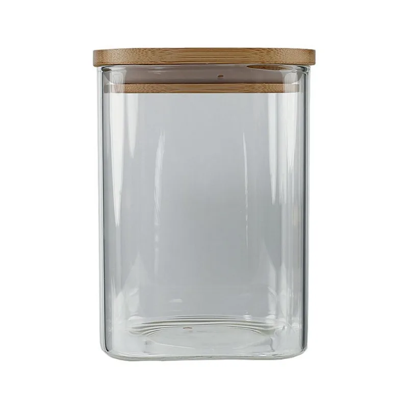 Porta Mantimento Vidro com Tampa Bamboo Quadrado 1.1L CV212781 Cazza