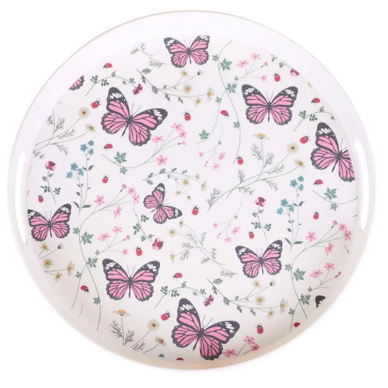 Bandeja Redonda Fibra de Bambu 30cm Cazza Jardim Secreto