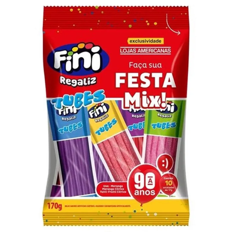 Bala de Gelatina Tubes Festa Mix Sortido 17g c/10 - Fini