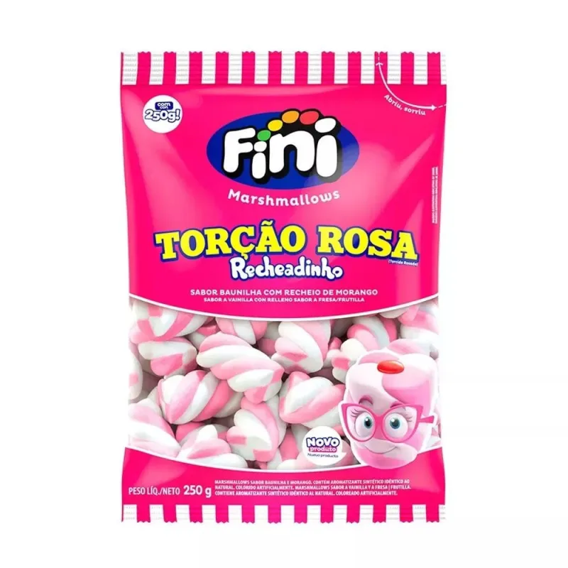 Marshmallow Recheado Morango Torção Rosa Fini 250g Sem Glúten - Fini - Alimentos E Bebidas