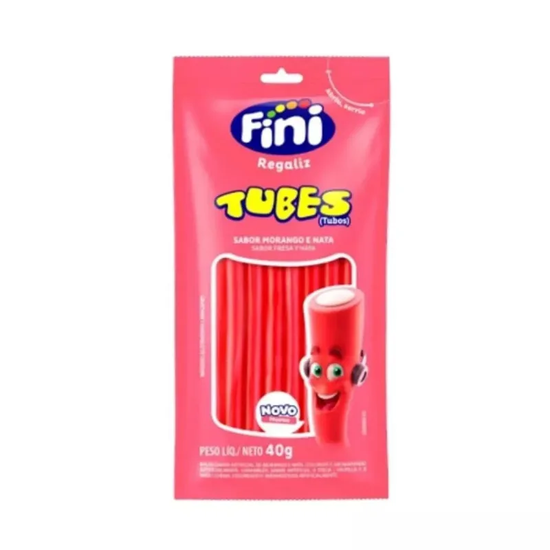 Bala de Gelatina Tubes Morango Fini 40g Pacote Tradicional
