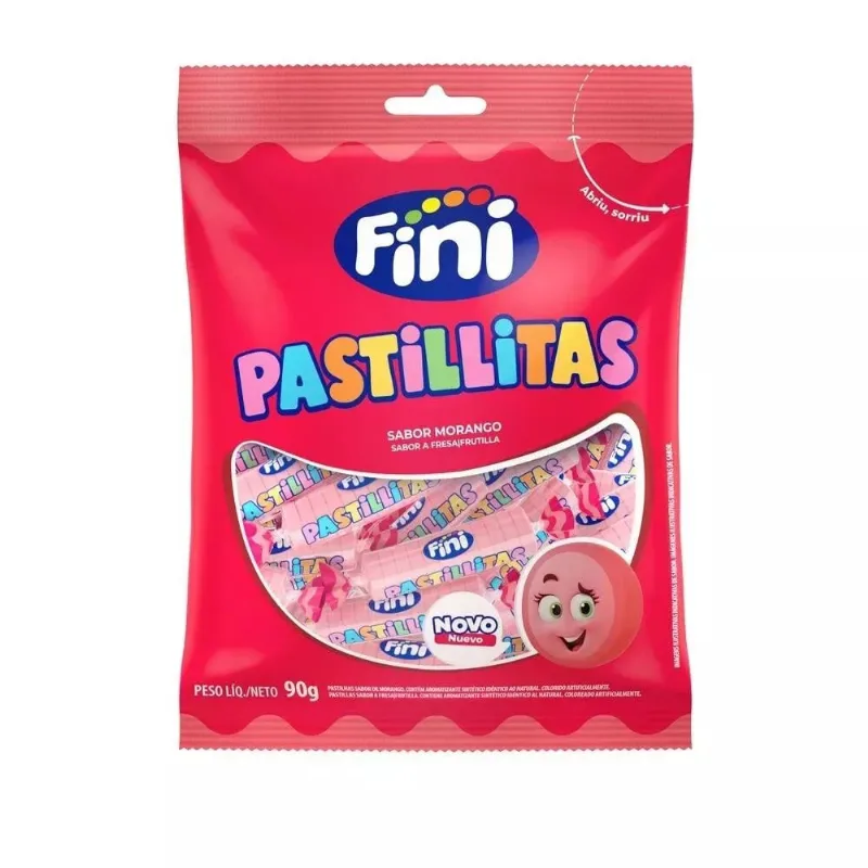 Bala Pastillitas Mini Morango Fini 90g Sem Glúten