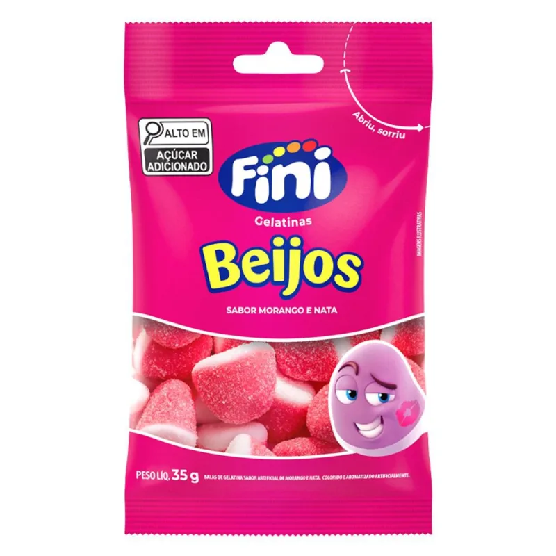 Bala de Gelatina Fini Beijos Morango 35g - FINI - Mercearia