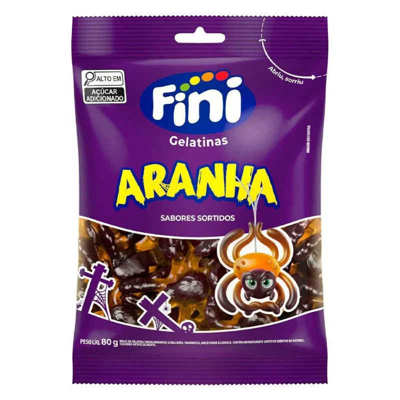 Bala de Gelatina Aranha Pêssego e Amora Fini 80g Sem Glúten