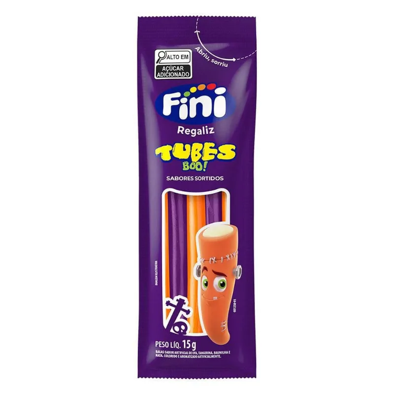 Bala de Gelatina Tubes Uva e Tangerina Fini 15g Boo Recheio Nata
