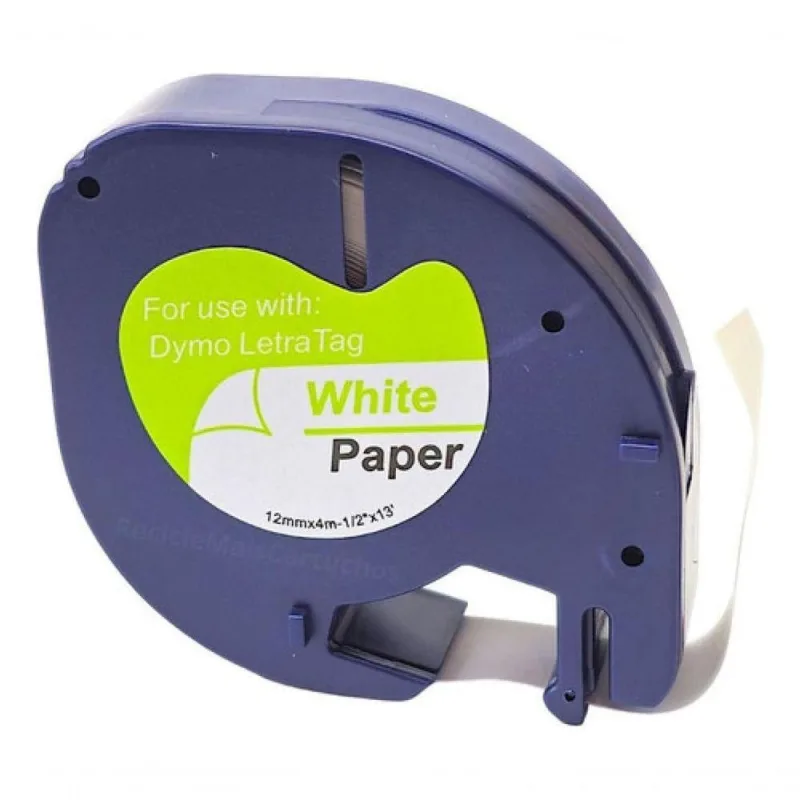 Fita de Papel para Rotulador Masterprint 91200 Compatível Dymo Letratag 12mmx4m Branco - MASTERPRINT
