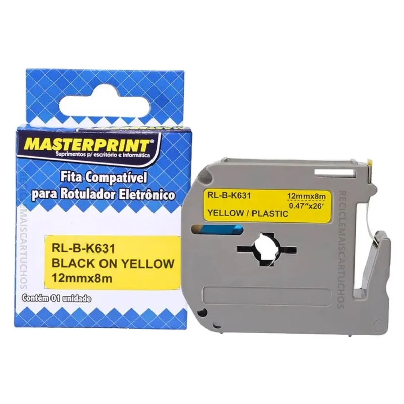 Fita Para Etiquetadora Brother M-K631 Amarela Preta Compatível (MP)