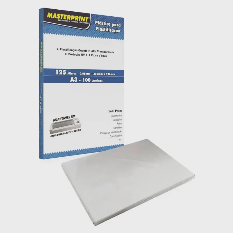 Plástico para Plastificação Polaseal 125 Micras A3 com 100 unidades Masterprint - OUTRAS