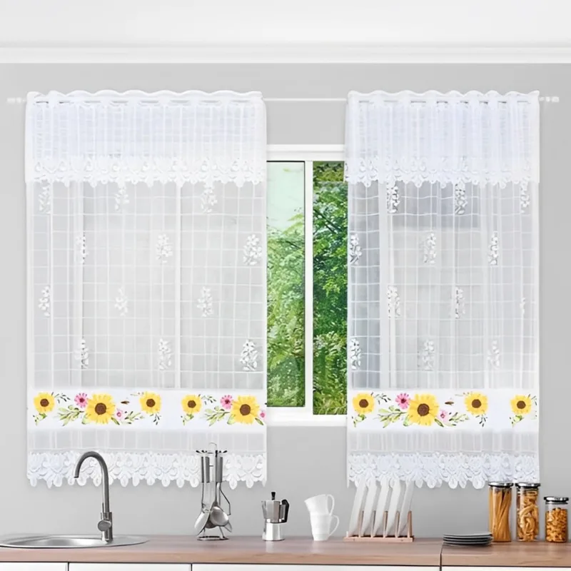 Cortina de Renda Estampada Girassol 2,10x1,50m Beija Flor