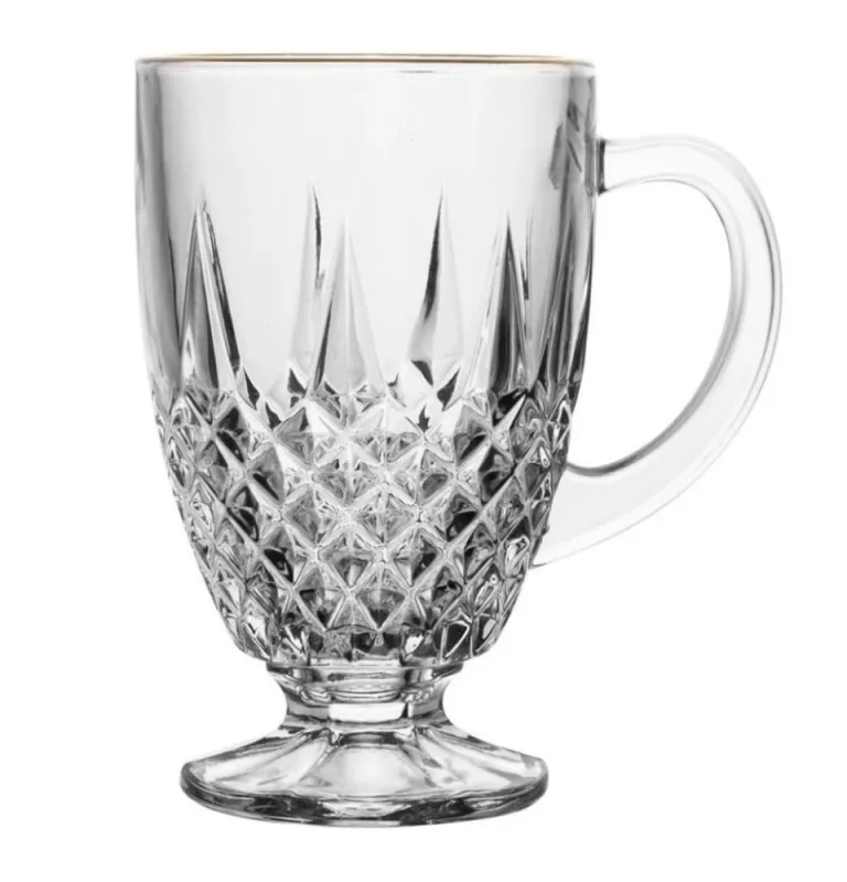 Jogo 2 Xícara Café Diamante Cristal Fio Dourado 150ml - Lyor - Lyor