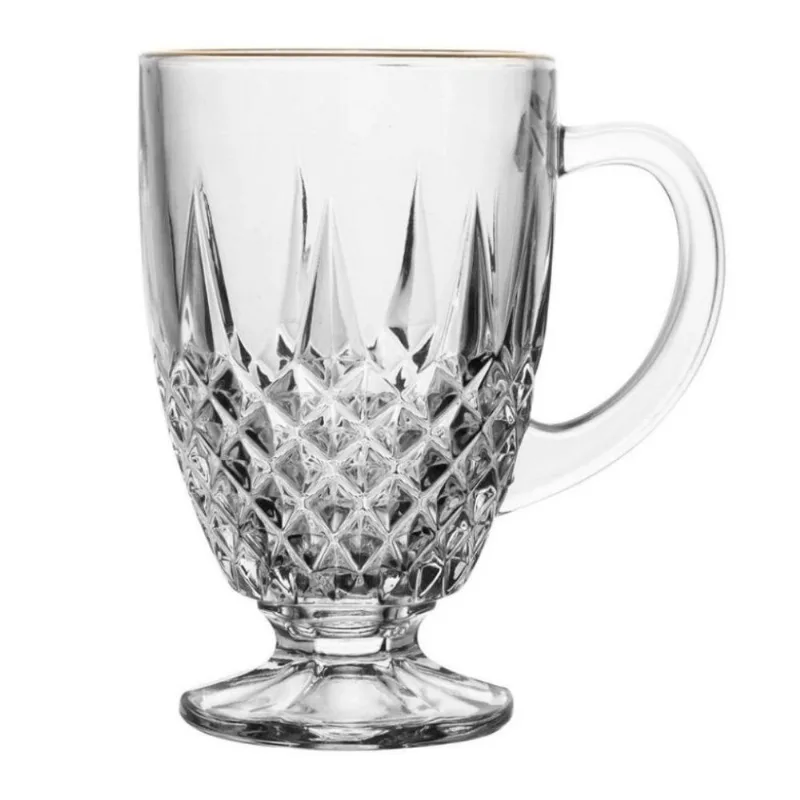 Jogo 6 Xicara Cafe Diamante Cristal Fio Dourado 150ml - Lyor