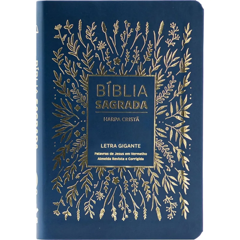 Bíblia Sagrada ARC, Letra Gigante, com palavras de Jesus destacadas, com Harpa Cristã, com mapa, Capa Couro Sintético Azul - SBB - Livros