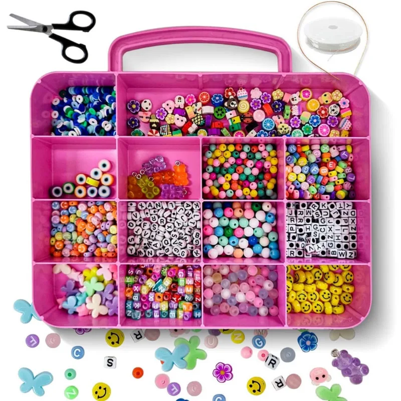 Kit Maleta Infantil Com Miçangas Letras Para Pulseira Colar Aprox. 1500 Peças