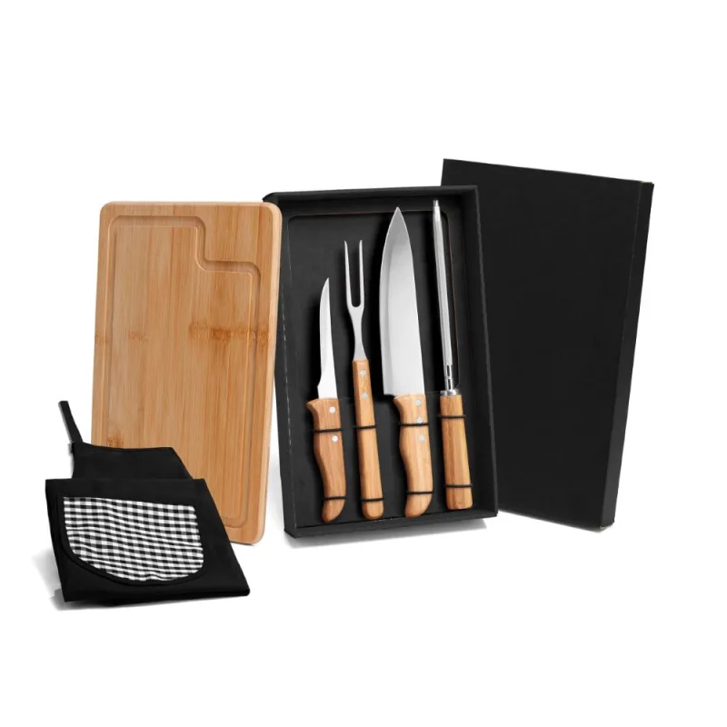 Kit Para Churrasco Em Bambu/Inox Com Avental - 6 Pçs Welf - Welf - Utilidades Domesticas