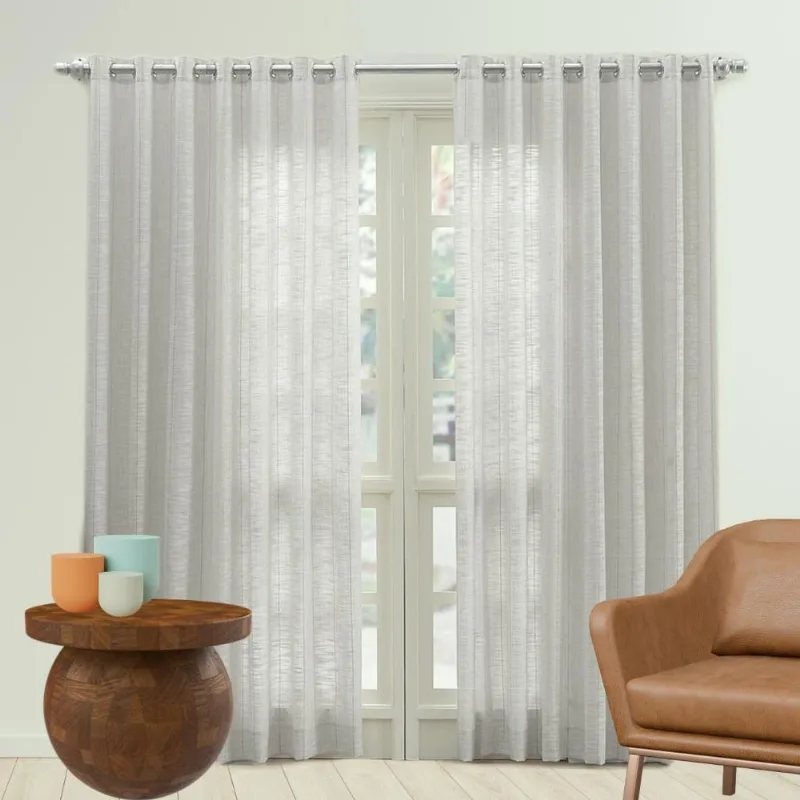 Cortina Linho Premium 290X250 Com Ilhós Cromado - Cinza