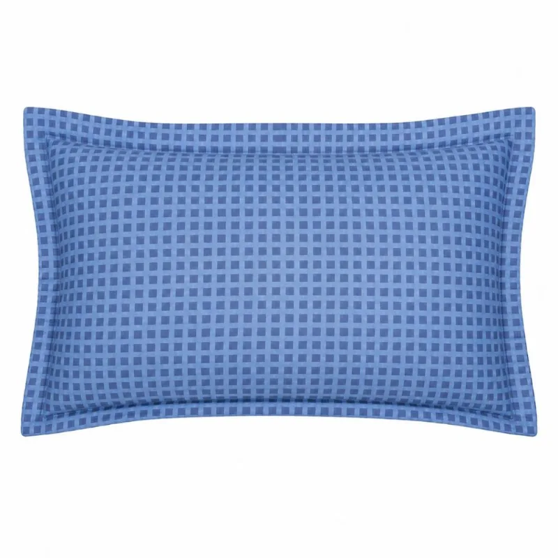 Porta Travesseiro Com Aba Harmonia 50x70cm Realce Premium Azul Quadriculado