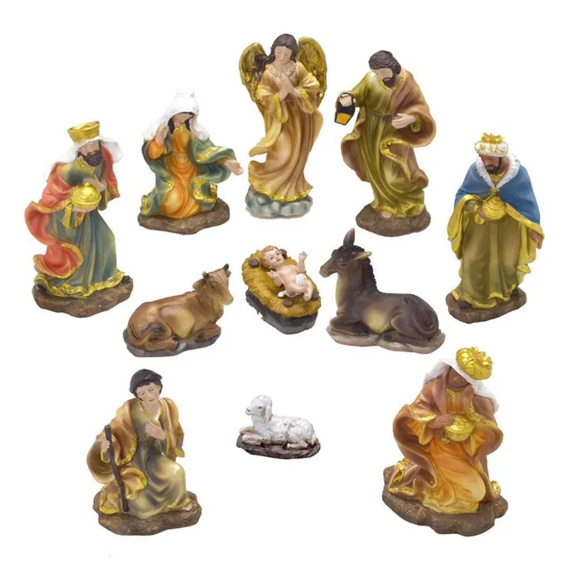 Presépio Natalino Jesus 11 Peças 20cm Dourado Enfeite Natal
