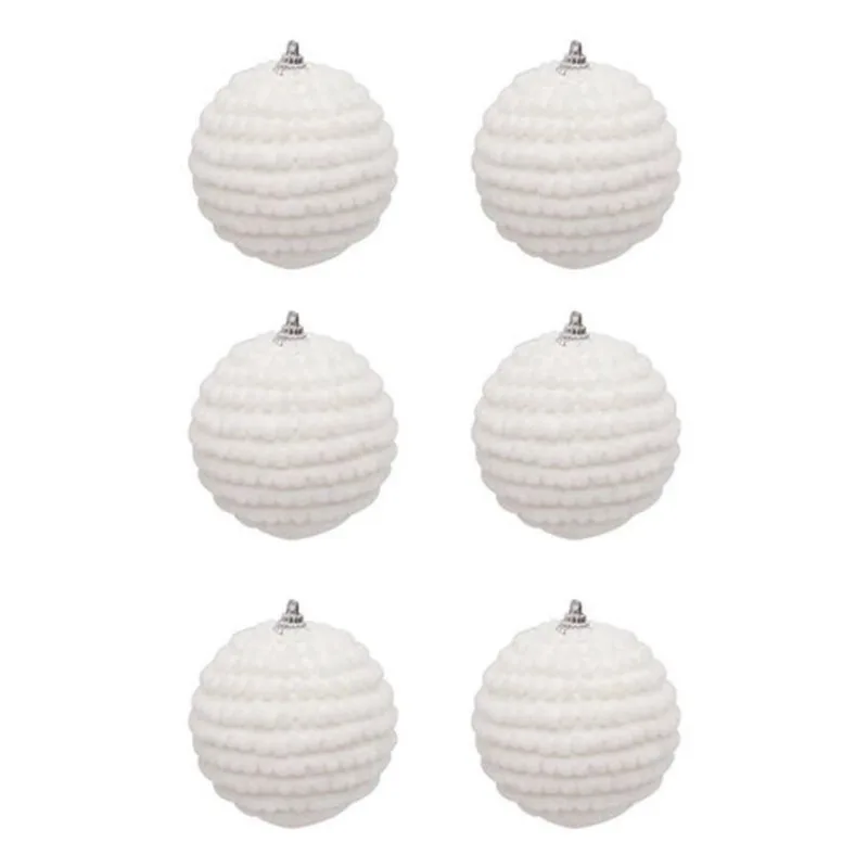 Kit 6 Bolas De Natal Brancas Brilhantes 8 Cm - Branco - Lisa