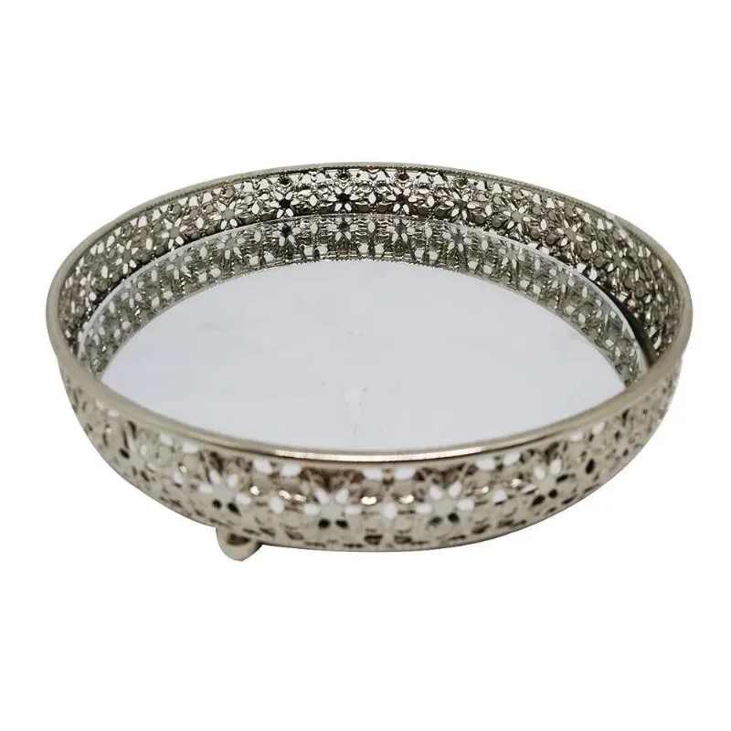 Bandeja Decorativa Em Vidro E Metal 18x4cm Mabruk - Mabruk