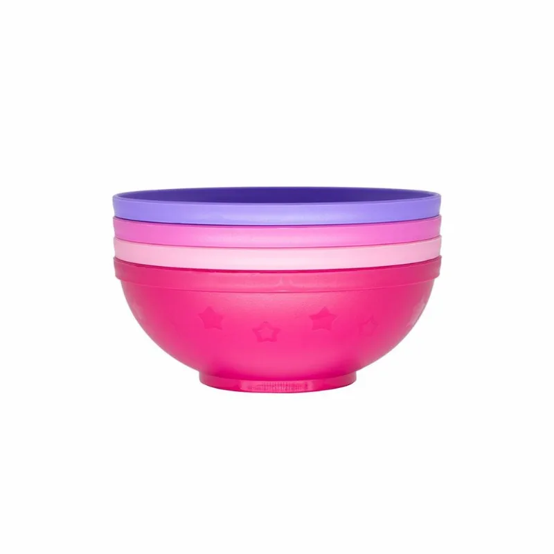 Kit com 4 Pratos Infantis Bowls 500 ml Infanti Rosa e Roxo