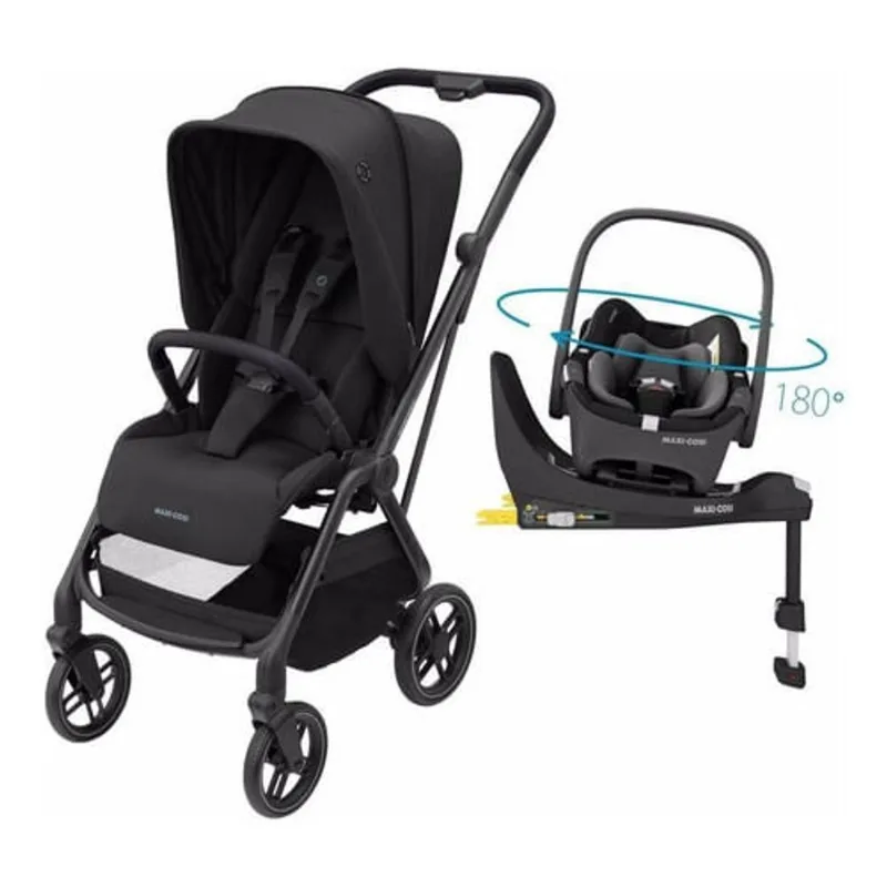 Carrinho com Bebê Conforto Travel System Leona² Trio com giro 360° e Isofix Maxi-Cosi Essential Blac