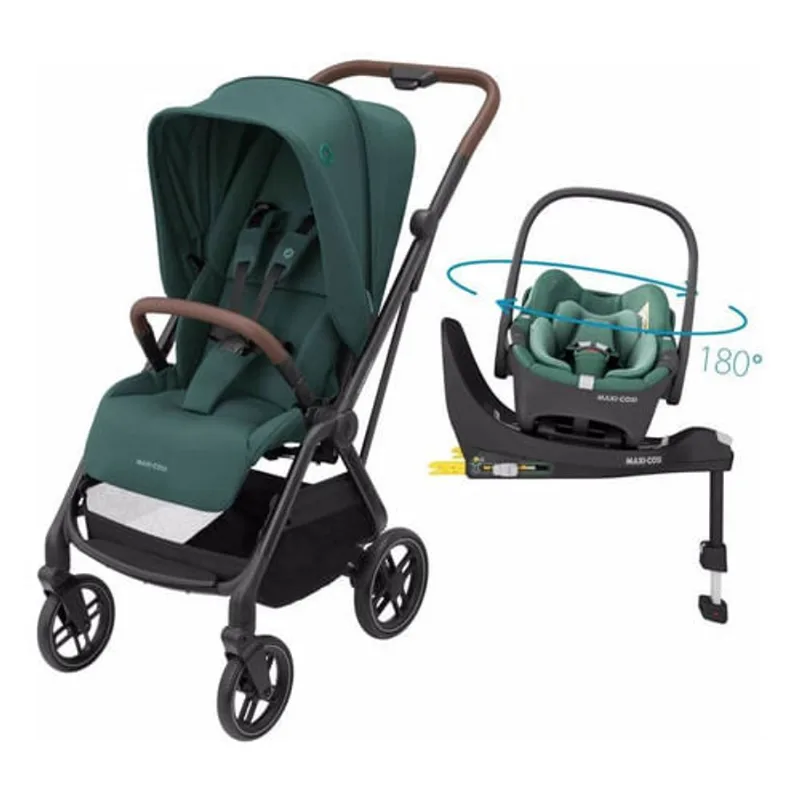 Carrinho com Bebê Conforto Travel System Leona² Trio com giro 360° e Isofix Maxi-Cosi Essential Gree