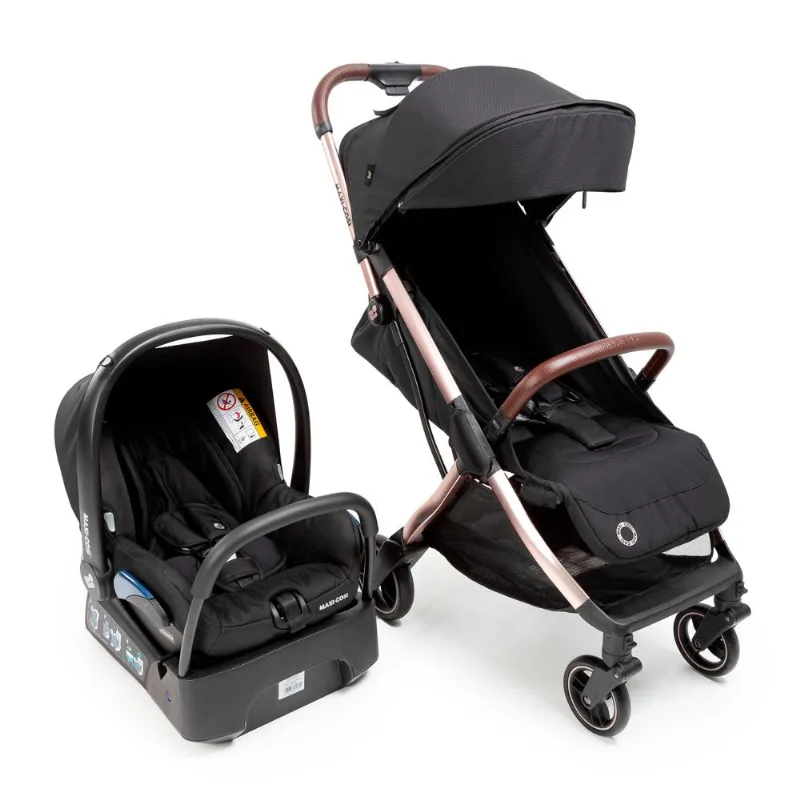 Carrinho com Bebê Conforto Travel System Eva² Trio Essential Black Champagne - Maxi-Cosi