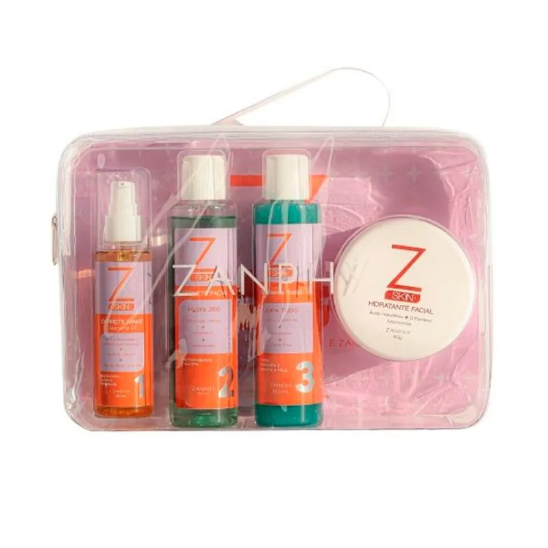 Maleta Kit Zanphy Skin Hidratante Facial + Sabonete Facial + Esfoliante Limpa Tudo + Derrete Make