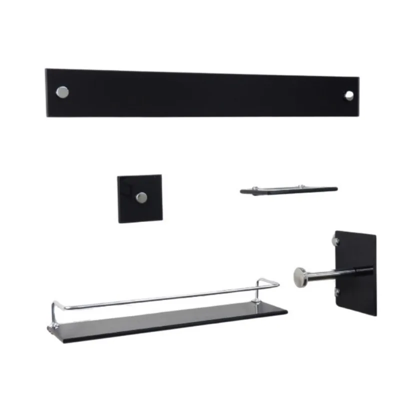 Kit Acessórios para Fixar Vidro Incolor com 5 peças Reto VMEX Kit Acessórios para Fixar Vidro Preto com 5 peças Reto