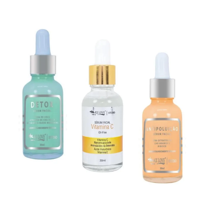 Kit Combo Com 3 Sérum Detox, Vita C E Anti Poluição Max Love - Max Love