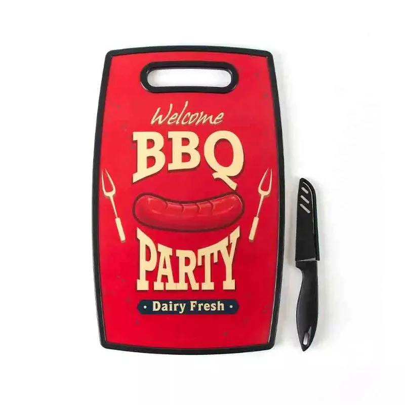 Tábua de Corte Le BBQ em Plástico Vermelha com Faca 37x23cm UNICA