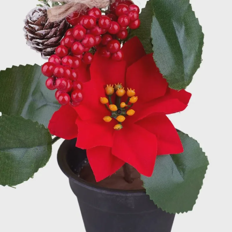 Enfeite de Natal Vaso de Flor 21cm Cazza Vermelha