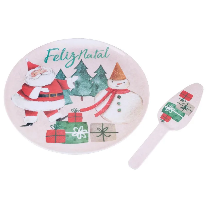 Prato para Bolo 33cm Melamina com Espátula Natal Magia Cazza Prato para Bolo 33cm com Espátula Natal Magia Cazza