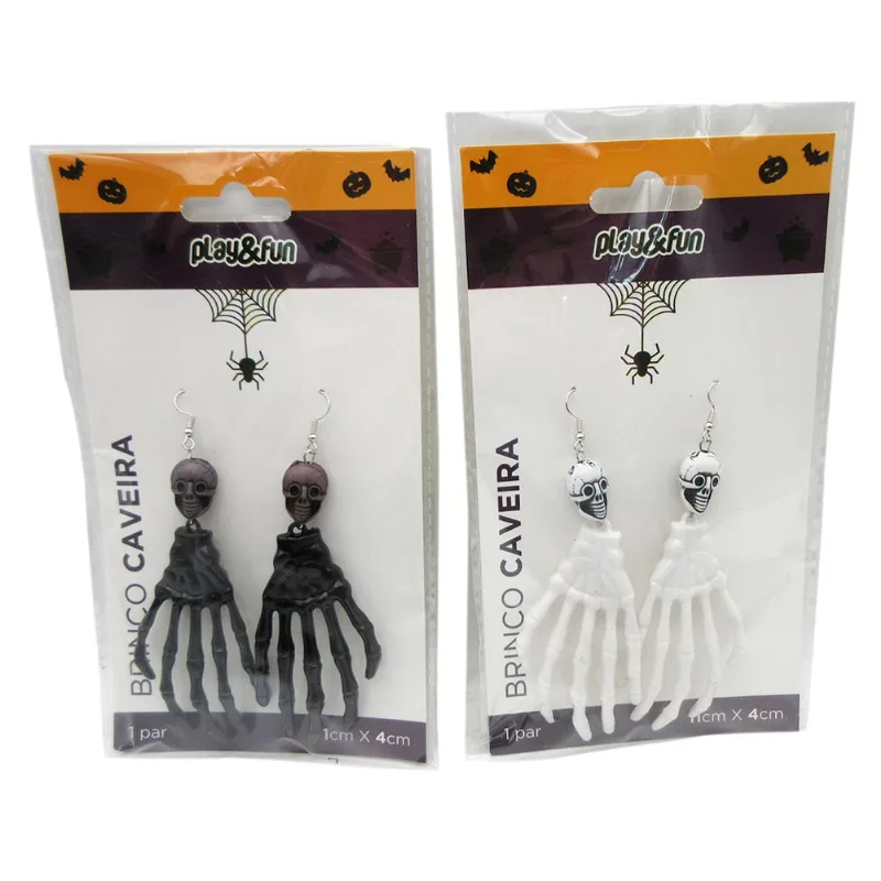 Par de Brincos Caveira Halloween Play&Fun Sortido