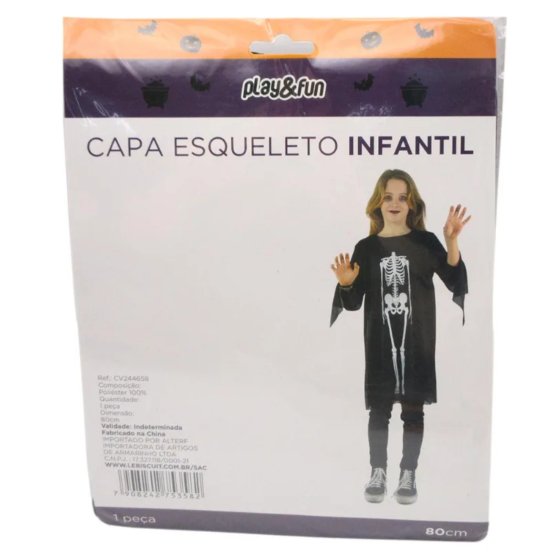 Capa Esqueleto Infantil Halloween Play&Fun