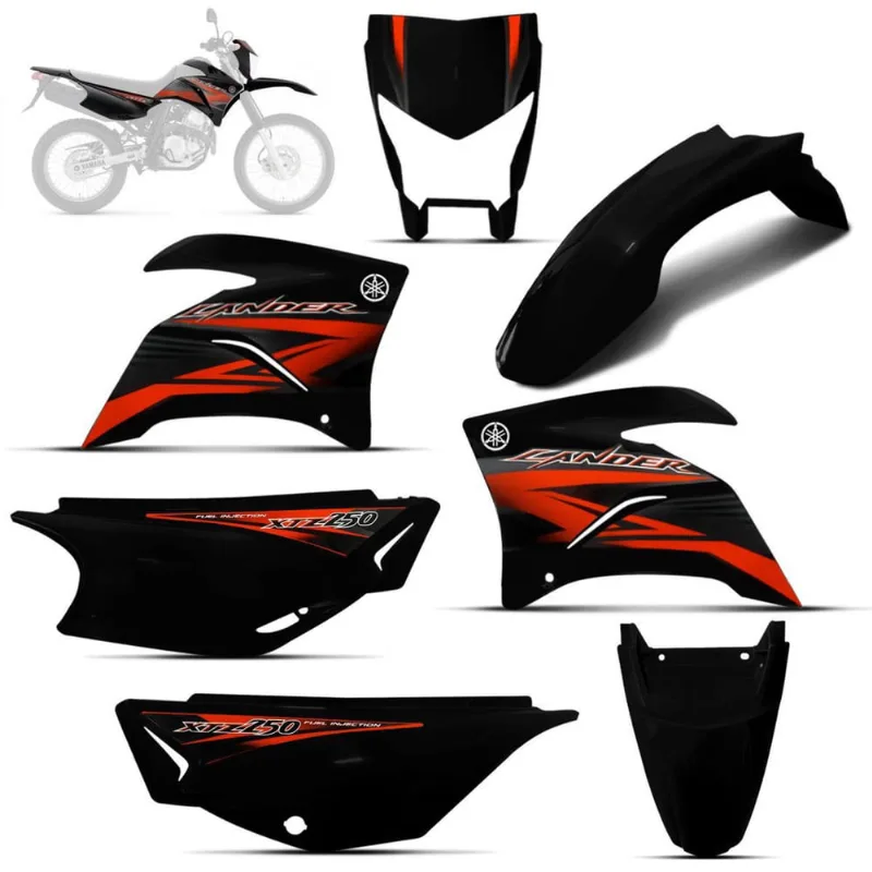 Kit Carenagem Xtz Lander 250 2012 Preta Adesivado