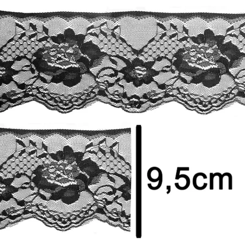Renda 100%poliamida R005 95mm PRETO 310 (MT